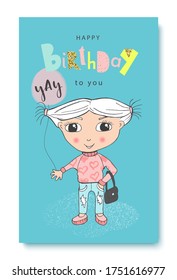 Happy birthday greeting card and party invitation template, hand drawn style.Vector illustration.