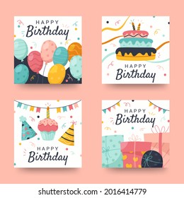 Happy birthday greeting card and party invitation templates. Hand drawn style vector illustration.