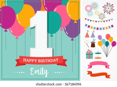 Happy Birthday greeting card with party elements