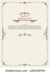 Happy birthday greeting card. Postcard template in retro style. Vintage elements with typography and place for text.
