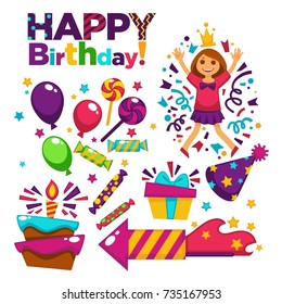 Happy Birthday greeting card or postcard gift template design.