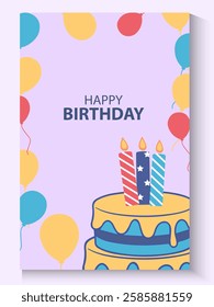 Happy birthday greeting card poster collection set, Birthday greeting template design with cupcake and colorful balloons decoration elements for party invitation card background.