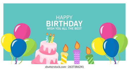 Happy Birthday greeting card poster, banner and invitation templates with glitter elements. Trendy and minimalist with pastel colours, collection of birthday cover with copy space with cake, baloons.