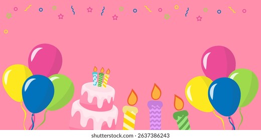 Happy Birthday greeting card poster, banner and invitation templates with glitter elements. Trendy and minimalist with pastel colours, collection of birthday cover with copy space with cake, baloons.