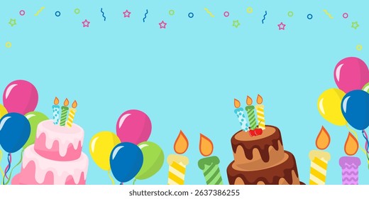 Happy Birthday greeting card poster, banner and invitation templates with glitter elements. Trendy and minimalist with pastel colours, collection of birthday cover with copy space with cake, baloons.