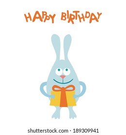 Happy birthday greeting card rabbit with gift vector illustration