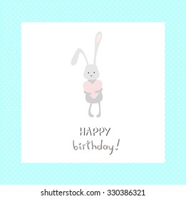 happy birthday greeting card rabbit. Greeting card with cute and funny vector illustration. Good for happy birthday greetings and other holidays. Children's subjects.