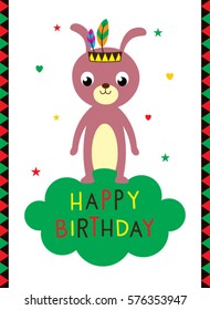 happy birthday greeting card with rabbit graphic vector