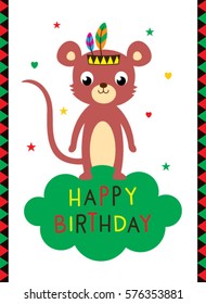 happy birthday greeting card with rat graphic vector