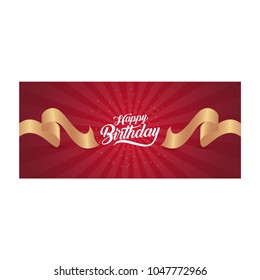 happy birthday greeting card with ribbon flag.