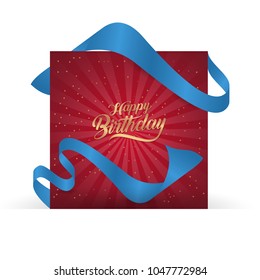 happy birthday greeting card with ribbon flag.