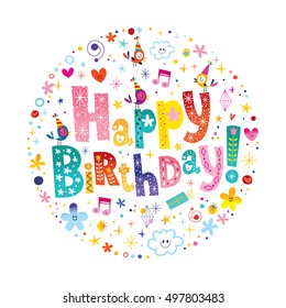 Happy Birthday Greeting Card Round Composition Stock Vector (Royalty ...