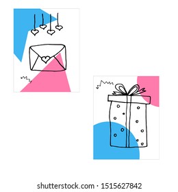 
happy birthday greeting card set in doodle style