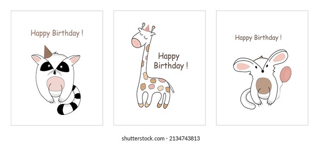 Happy birthday greeting card set with cute animals.
Baby postcards
