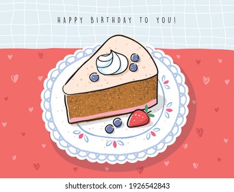 Happy Birthday greeting card with a slice of cake