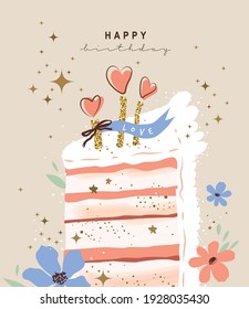 Happy Birthday greeting card with a slice of cake