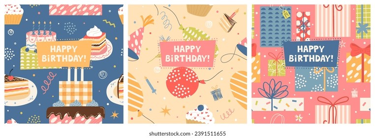 Happy birthday greeting card square templates with festive design