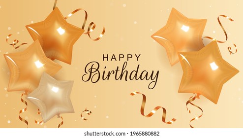 Happy Birthday greeting card with star balloons.