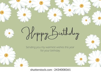 Happy birthday greeting card template with daisy floral illustration