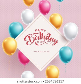 Happy birthday greeting card template. Birthday invitation and wishes clip art with colorful balloons floating elements decoration in pattern background vector illustration.
