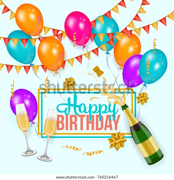 Happy Birthday Greeting Card Template Champagne Stock Vektorgrafik Lizenzfrei 760256467