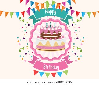 Happy Birthday Greeting Card Typography with Gift Present Illustration and Confetti Ornament Decoration. Poster, Banner, Backdrop, Party Invitation Template Design.