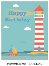 Happy Birthday Card Sea Life Style Stock Vector (royalty Free 