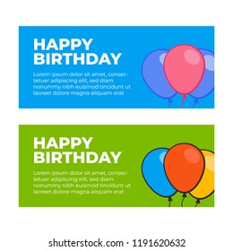 Happy birthday Greeting card vector template. Happy birthday red banner and baloons