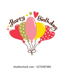 Happy birthday greeting card. Vector colorful balloons and stylish lettering.