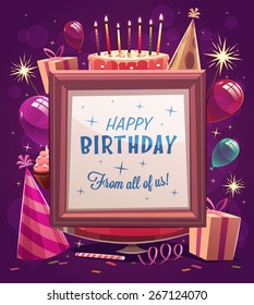 Happy Birthday greeting card. Vector illustration.