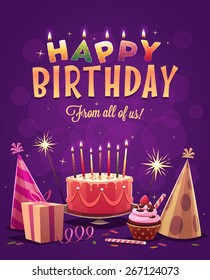 Happy Birthday greeting card. Vector illustration.