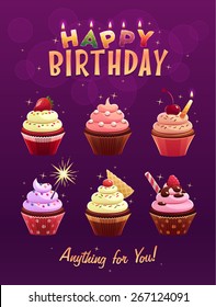 Happy Birthday greeting card. Vector illustration.