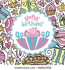 Happy birthday greeting card. Vector illustration.