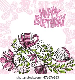 Happy birthday greeting card. Vector illustration.
