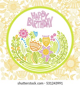 Happy birthday greeting card. Vector illustration.