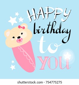happy birthday greeting card. vector illustration. girl