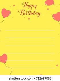 Happy birthday greeting card with yellow background