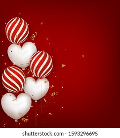 Happy birthday greeting card.Background for Valentines Day, Women's Day or Mothers Day.Template for sales, invitations, promotionals with air balloons, confetti, lights.
