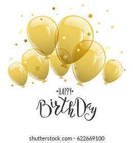 Happy Birthday greeting card.Gold sparkles.Typography.Lettering.