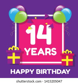 Happy Birthday Greeting Cards 14 Years Stock Vector (Royalty Free ...