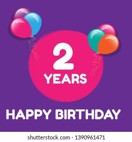 Happy Birthday greeting cards. 2 years - greeting cards and poster with balloon, confetti and gift box.