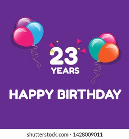 Happy Birthday greeting cards. 23 years - greeting cards and poster with balloon, confetti and gift box