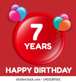 Happy Birthday greeting cards. 7 years - greeting cards and poster with balloon, confetti and gift box