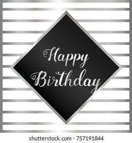 happy birthday greeting cards in black, silver and white, vector silver gradient background. Abstract pattern illustration, social media wallpaper.