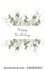 Happy birthday. Greeting cards or posters with green leaves. Elegant greeting card. Vector