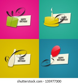Happy Birthday greeting cards. Set of design elements