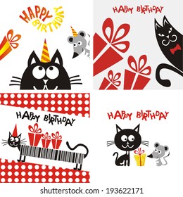 Happy birthday greeting cards set vector illustration