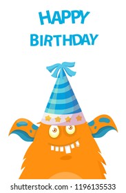 happy birthday greeting with cartoon monster