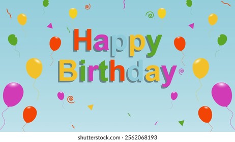 Happy birthday greeting with colorful balloons and cute ribbon for party and celebration banner background. Vector illustration