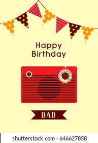 happy birthday greeting to dad with vintage radio graphic